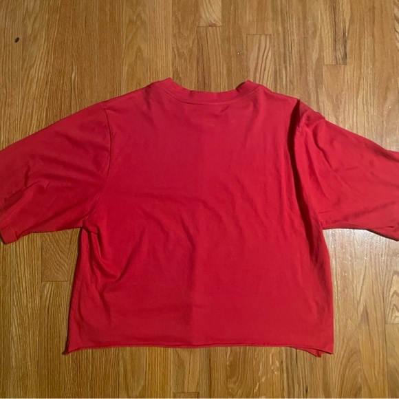 [Cropped] HELMUT LANG T Shirt Short Sleeve Big Logo Black Print Red Size L - Picture 5 of 5